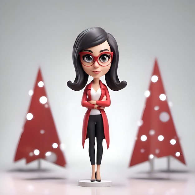 Foto grátis mulher de negócios de desenho animado com árvore de natal renderização 3d