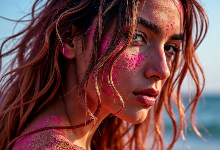 Foto grátis mulher de pó rosa