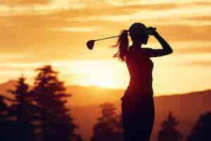Foto grátis mulher de porte médio a jogar golfe na natureza.