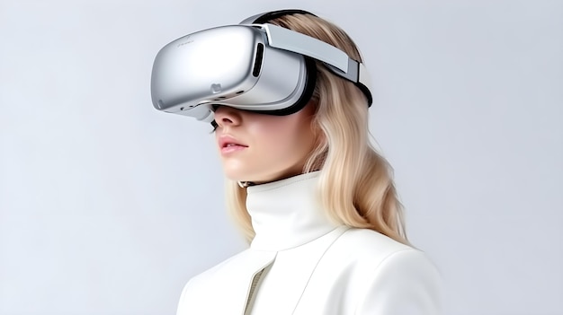 Foto grátis mulher de retrato profissional com óculos de realidade virtual