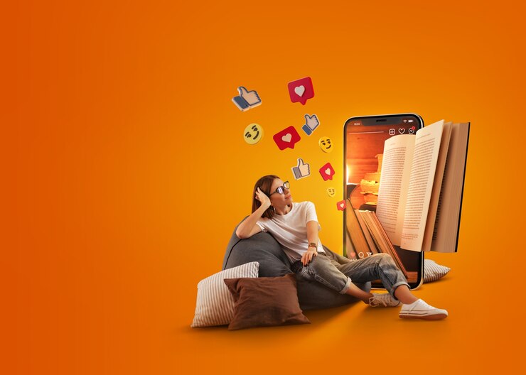 Foto grátis mulher de tiro completo lendo com smartphone