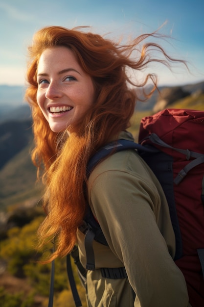 Mulher de tiro médio a divertir-se ao ar livre.