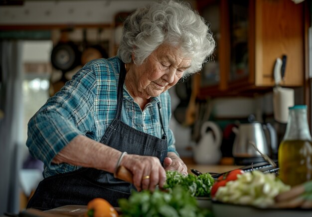 Mulher de tiro médio com comida saudável