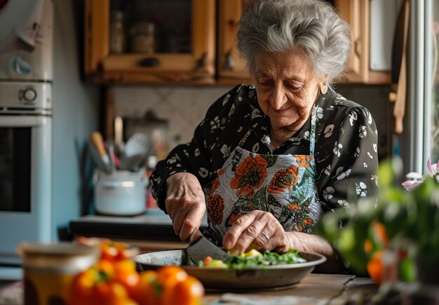 Mulher de tiro médio com comida saudável