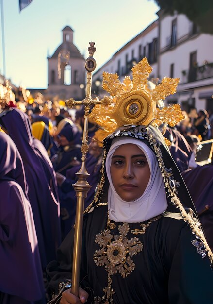 Mulher de tiro médio comemorando a semana santa