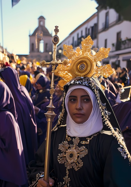 Mulher de tiro médio comemorando a semana santa