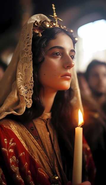 Mulher de tiro médio comemorando a semana santa