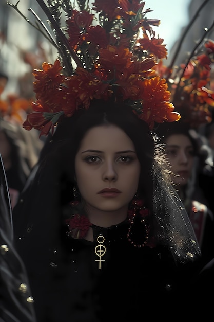 Mulher de tiro médio comemorando a semana santa