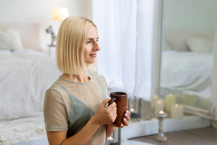 Foto grátis mulher de tiro médio fazendo ioga dentro de casa
