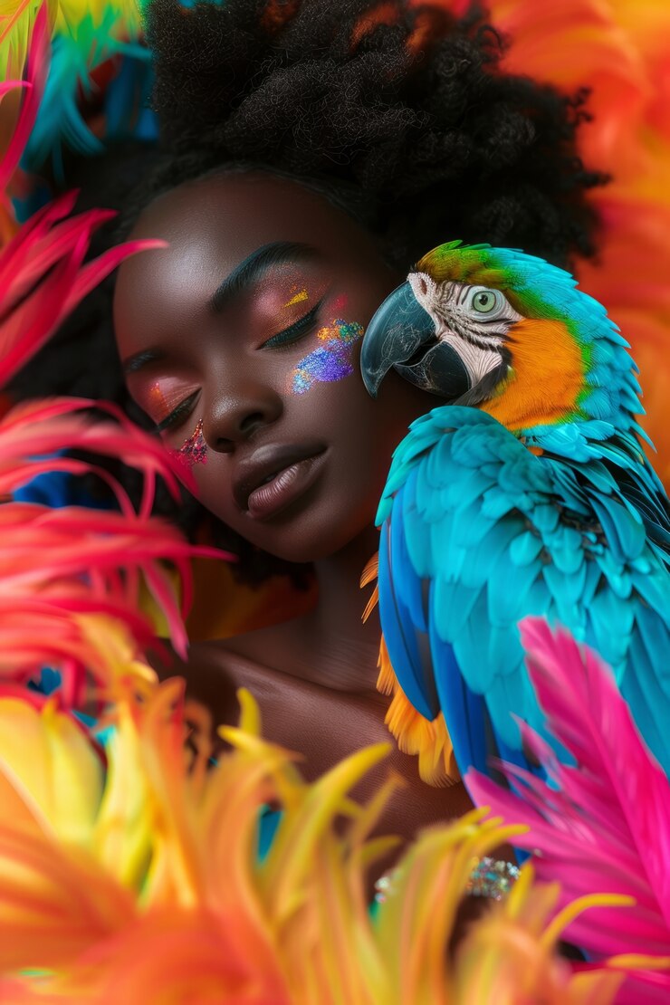 Foto grátis mulher de tiro médio posando com papagaio