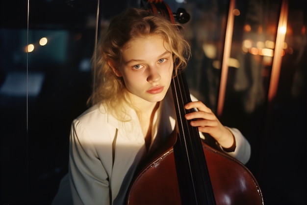 Foto grátis mulher de tiro médio tocando violoncelo
