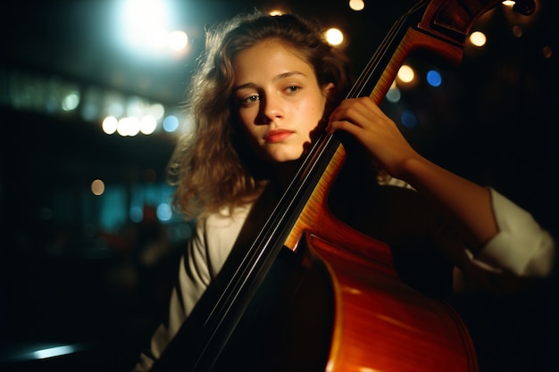 Foto grátis mulher de tiro médio tocando violoncelo