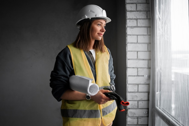 Mulher de tiro médio trabalhando como engenheira