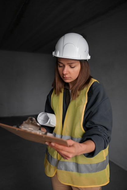 Mulher de tiro médio trabalhando como engenheira