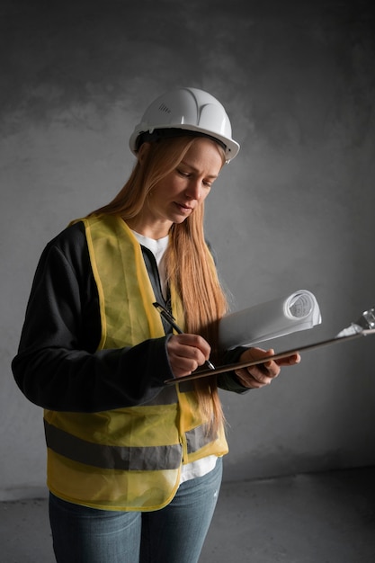 Mulher de tiro médio trabalhando como engenheira