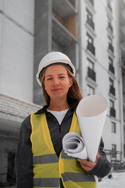 Foto grátis mulher de tiro médio trabalhando como engenheira