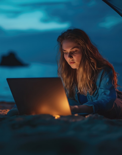 Foto grátis mulher de tiro médio trabalhando na praia