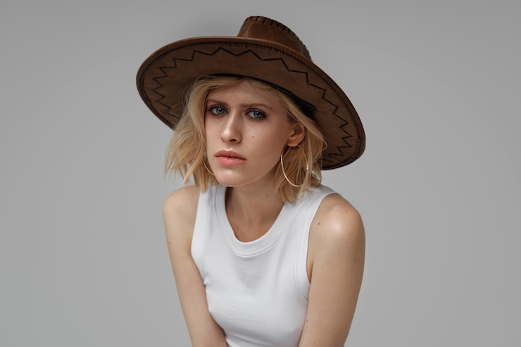 Foto grátis mulher de tiro médio usando chapéu de cowboy