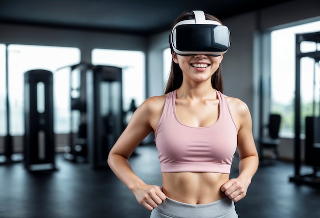 Foto grátis mulher de tom médio fazendo fitness com óculos vr