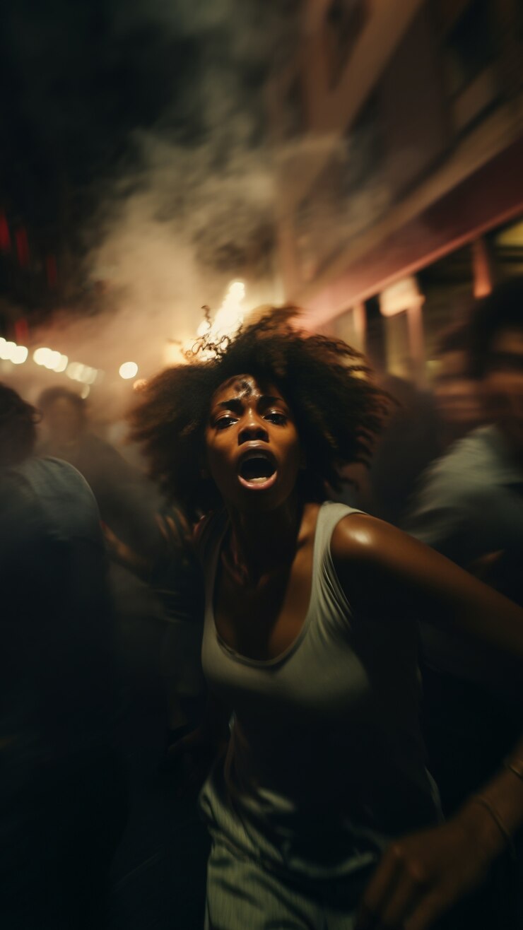 Foto grátis mulher de vista frontal sentindo ansiedade no meio da multidão
