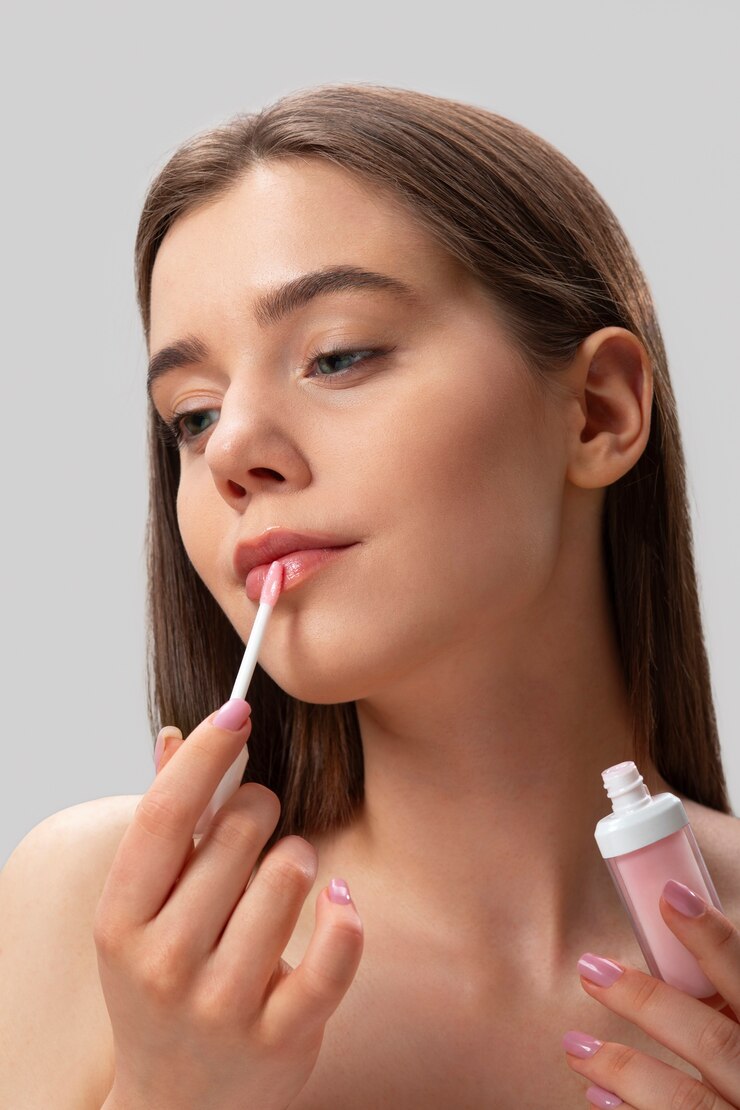 Foto grátis mulher de vista frontal usando brilho labial