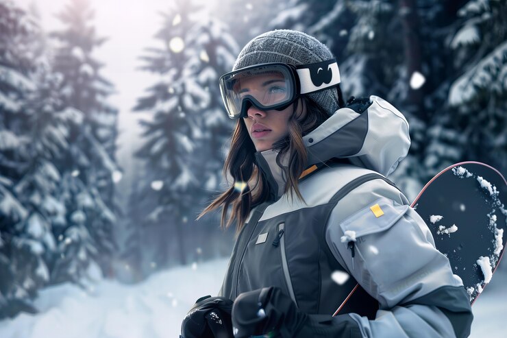 Foto grátis mulher desfrutando de snowboard em um cenário montanhoso vívido
