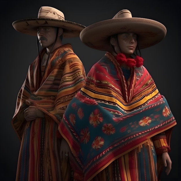 Foto grátis mulher e homem mexicanos vestidos com roupas tradicionais isolados em fundo preto