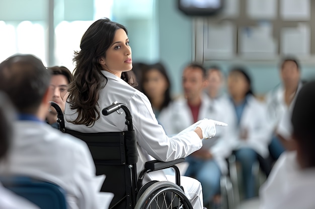 Foto grátis mulher em cadeira de rodas no trabalho