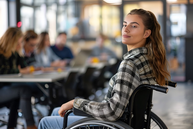 Foto grátis mulher em cadeira de rodas no trabalho