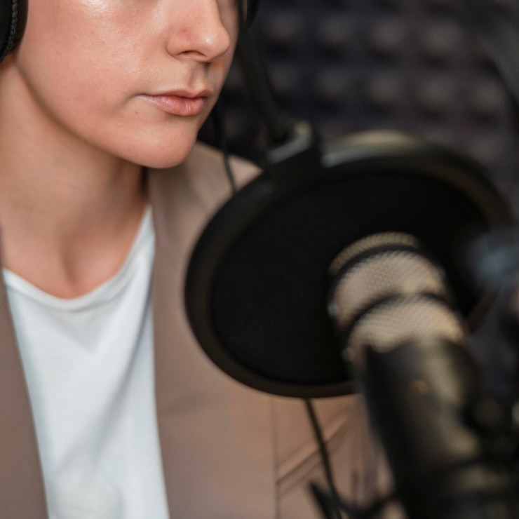 Foto grátis mulher em close falando no rádio