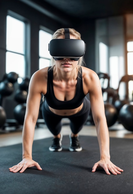 Foto grátis mulher em foto a fazer fitness com óculos vr.