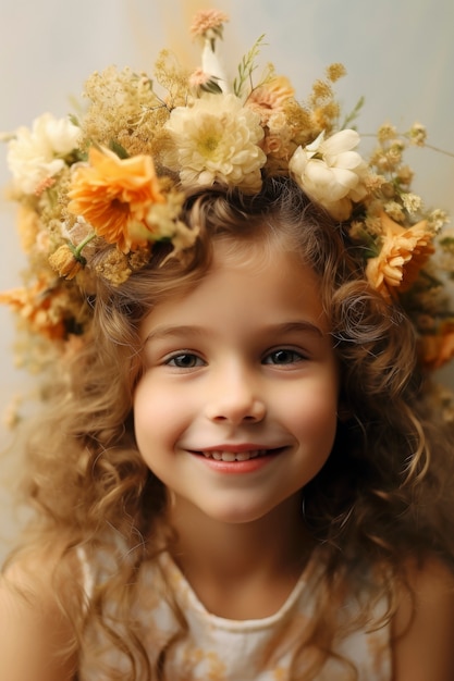 Mulher em frente posando com flores bonitas