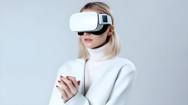 mulher em fundo de óculos de realidade virtual