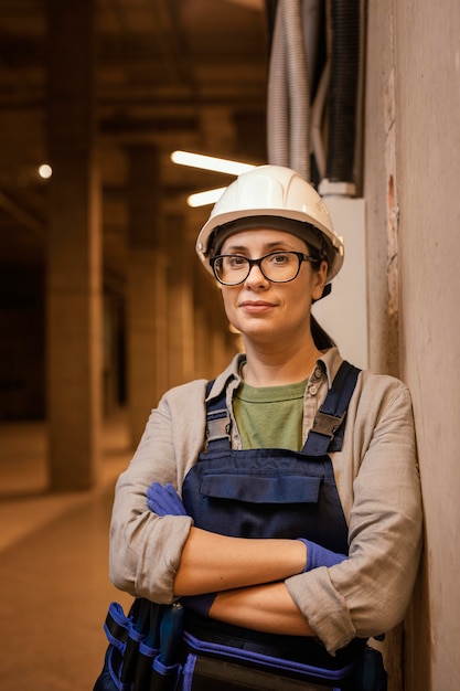 Foto grátis mulher em tiro médio com capacete posando