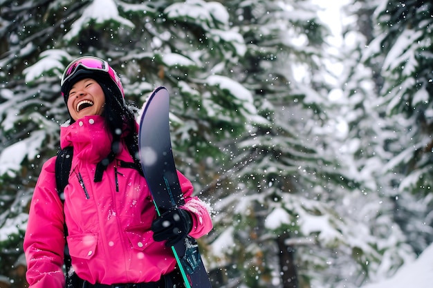 Foto grátis mulher feliz a desfrutar de snowboard