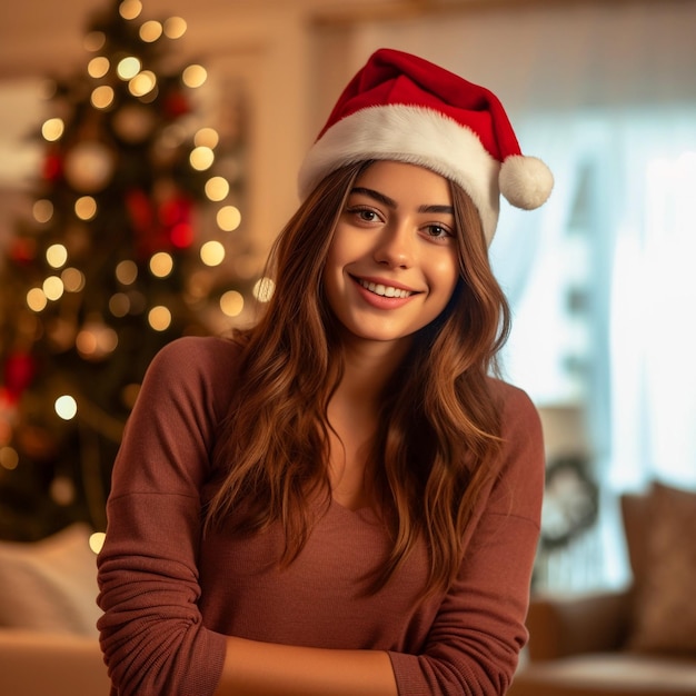 Foto grátis mulher feliz com um chapéu de papai noel