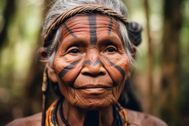 Mulher idosa com fortes características étnicas