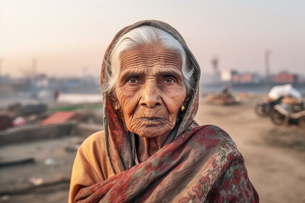 Mulher idosa com fortes características étnicas