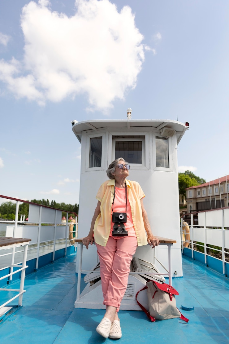 Foto grátis mulher idosa viajando sozinha no verão