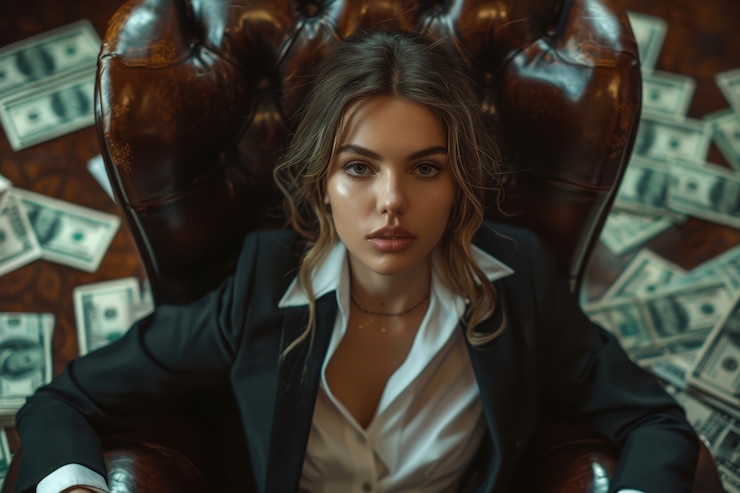 Foto grátis mulher interagindo com dinheiro