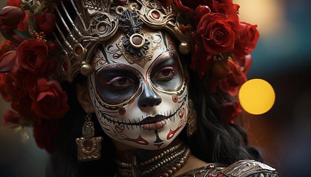 Foto grátis mulher jovem adulta em traje tradicional do dia dos mortos gerado por inteligência artificial