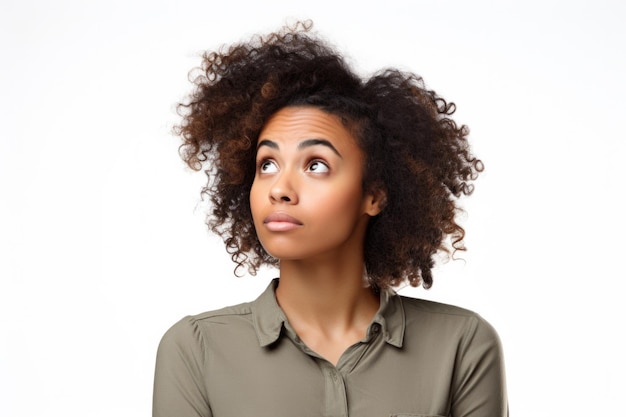 Foto grátis mulher jovem afro-americana duvidosa pensando ou escolhendo conceito