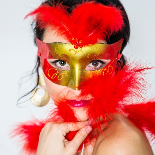 Mulher jovem, celebrando, veneziano, carnaval