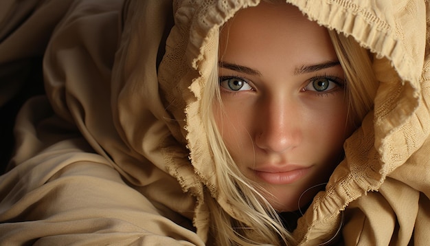 Foto grátis mulher jovem e bonita exala elegância e confiança na moda outonal gerada pela inteligência artificial