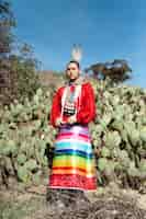 Foto grátis mulher jovem e bonita vestindo fantasia de nativo americano