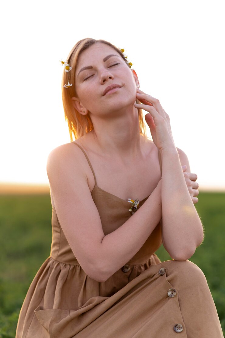 Foto grátis mulher jovem posando ao ar livre em um campo