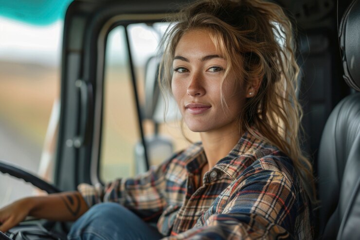 Foto grátis mulher motorista de camião a trabalhar