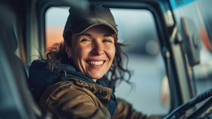 Foto grátis mulher motorista de camião a trabalhar