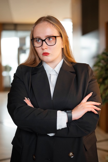 Foto grátis mulher profissional em terno elegante no escritório