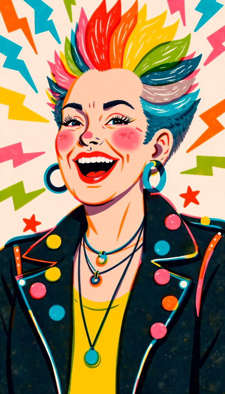 Foto grátis mulher punk alegre com cabelo arco-íris